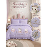 4 pcs Tutu Skirt Dance Rabbit theme, Luxe Embroidered collection of Double Bed Comforter, flat bedsheet, 2 pillow covers entire Bedding Set for King Size Bed.