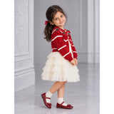Red Strawberry Cardigan & White-Ivory Ruffle Frock, Winterwear 2 Pcs Set for Girls