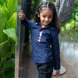 Haphazard Hearts Embroidered Organic Cotton Shirt - Navy