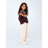 Brown Multi Color Pompom Winter Cardigan Sweater for Kids