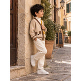Beige V-Neck Puppy Pocket V Neck Winter Cardigan Sweater for Kids