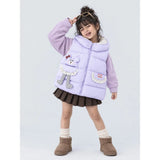 Purple Polka Dots Cute Character-Themed Quilted Hooded Sleeveless Winter Jacket for Kids