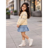 Pastel Yellow Floral Knitted Winter Cardigan Sweater for Kids