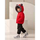 Red Bear-Ear Faux-Fur Hooded Quilted Winter Jacket for Kids