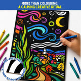 PepPlay Velvet Colouring Canvas Set of 2 | Van Gogh Sunflowers & Starry Night | DIY Velvet Art Kit with 10 Sketch Pens | Framable Canvas | Mindfulness & Stress Relief | Ages 8+