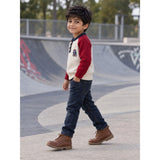 Cream & Maroon Sporty Bear Winter Cardigan, Christmas Sweater for Kids
