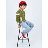 Olive Green Bear Cap Winter Cardigan Sweater for Kids