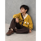 Olive Yellow V-Neck Puppy Pocket V Neck Winter Cardigan Sweater for Kids