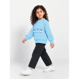 Blue Bow & Pom-Pom Knitted Winter Cardigan Sweater for Girls