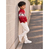 Red Horse Pattern Knitted Winter Cardigan, Christmas Sweater for Kids