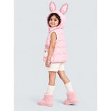 Peach Bunny-Themed Quilted Hooded Sleeveless Winter Jacket for Kids