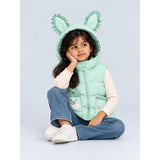 Green Bunny-Themed Quilted Hooded Sleeveless Winter Jacket for Kids