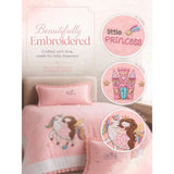 4 pcs Unicorn & Princess Luxe Embroidered collection of Single bed comforter, 1 flat bedsheet, 2 pillow covers entire Bedding Set for Single Size Bed.