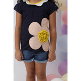 Navy Floral pom pom Top