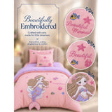 4 pcs Beautiful Mermaid Princess Theme Luxe Embroidered & 3D hanging collection of Single bed comforter, 1 flat bedsheet, 2 pillow covers entire Bedding Set for Single Size Bed.