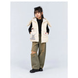 Yellow Polka Dots Cute Character-Themed Quilted Hooded Sleeveless Winter Jacket for Kids