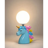 Blue ceramic Unicorn Moon, side Bed Table Lamp, Kids Room Decor