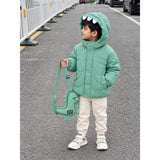 Mint Green Dino-Themed Quilted Hooded Winter Jacket for Kids