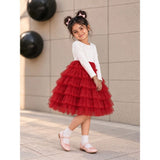 Red Pearl & Silver Bow Cardigan & White-Red Ruffle Frock, Winterwear 2 Pcs Set for Girls