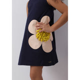 Navy Floral pom pom Dress