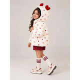 Cream & Maroon Heart Teddy Quilted Hooded Winter Jacket for Kids