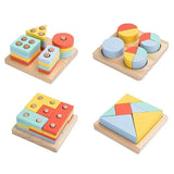 4 in 1 Shape Sorter Puzzle Block Wooden Educational Shape Sorting Puzzle Toy