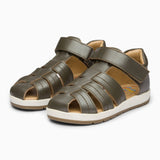 Single Strap Trio Kids Leather Sandals - Charcoal Grey