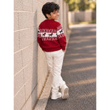 Red Horse Pattern Knitted Winter Cardigan, Christmas Sweater for Kids
