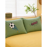 4 pcs Olive Sports Goal theme, Luxe Embroidered collection of Double Bed Comforter, flat bedsheet, 2 pillow covers Bedding Set for King Size Bed.