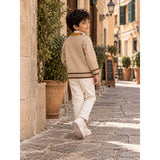 Beige V-Neck Puppy Pocket V Neck Winter Cardigan Sweater for Kids