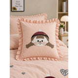 4 pcs Little Girl Theme Luxe Embroidered & 3D hanging collection of Single bed comforter, 1 flat bedsheet, 2 pillow covers entire Bedding Set for Single Size Bed.