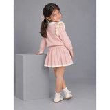 Peach Bunny Sweater & Pleated Skirt, Winterwear 2 Pcs Set for Girls
