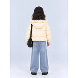 Pastel Yellow Butterfly Heart Quilted Hooded Winter Jacket for Kids