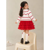 White Strawberry Cardigan & White-Red Ruffle Frock, Winterwear 2 Pcs Set for Girls