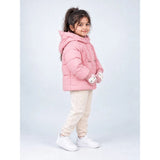 Pink Cat Glitter Quilted Hooded Winter Jacket with Mittens for Kids