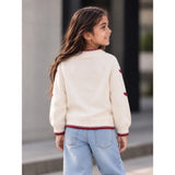 Cream & Maroon Mini Hearts Knitted Winter Cardigan, Christmas Sweater for Kids
