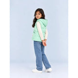 Green Bunny-Themed Quilted Hooded Sleeveless Winter Jacket for Kids