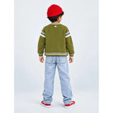 Olive Green Bear Cap Winter Cardigan Sweater for Kids
