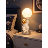 Golden Astronaut Holding Moon, side Bed Table Lamp, Kids Room Decor