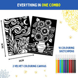 PepPlay Velvet Colouring Canvas Set of 2 | Van Gogh Sunflowers & Starry Night | DIY Velvet Art Kit with 10 Sketch Pens | Framable Canvas | Mindfulness & Stress Relief | Ages 8+