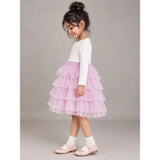 Pink Pearl & Silver Bow Cardigan & White-Pink Ruffle Frock, Winterwear 2 Pcs Set for Girls