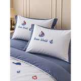 4 pcs Nautical theme, Luxe Embroidered collection of Double Bed Comforter, 1 flat bedsheet, 2 pillow covers entire Bedding Set for King Size Bed.