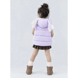 Purple Polka Dots Cute Character-Themed Quilted Hooded Sleeveless Winter Jacket for Kids