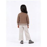 Brown Cable-Knit Winter Cardigan Sweater with Detachable Teddy Clip for Kids