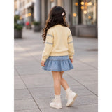 Pastel Yellow Floral Knitted Winter Cardigan Sweater for Kids