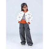 Ivory & Brown Plane Quilted Bomber Winter Jacket for Kids