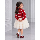 Red Strawberry Cardigan & White-Ivory Ruffle Frock, Winterwear 2 Pcs Set for Girls