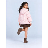 Peach Butterfly Heart Quilted Hooded Winter Jacket for Kids