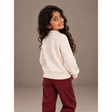 Cream Little Pony Horse Winter Cardigan, Christmas Sweater with Horse Brooch for Kids