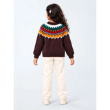 Brown Multi Color Pompom Winter Cardigan Sweater for Kids